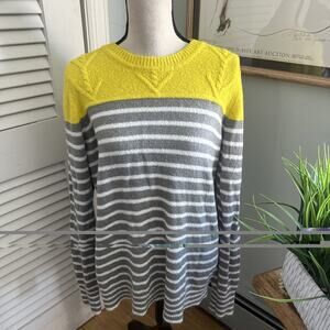 Gap Sweater Womens XL Gray Striped Pullover Yellow Splash Retro 2010s Winter